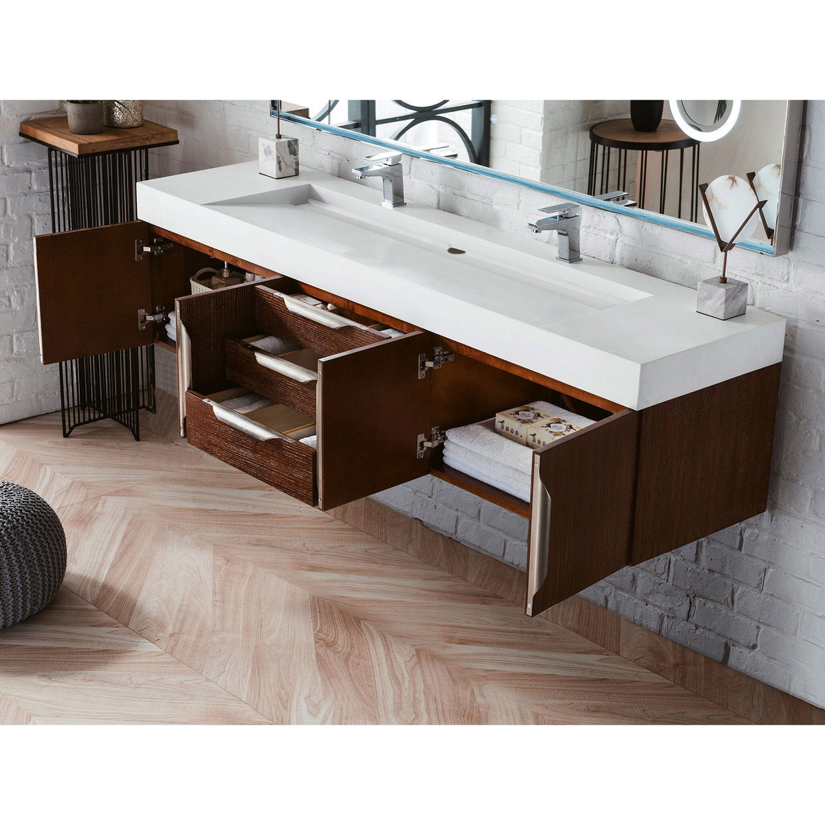 72" Mercer Island Double Bathroom Vanity, Coffee Oak - vanitiesdepot.com