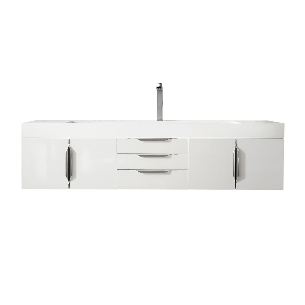 72" Mercer Island Single Bathroom Vanity, Glossy White and Glossy White Composite Stone Top