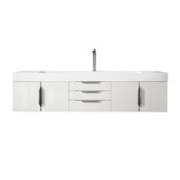 72" Mercer Island Single Bathroom Vanity, Glossy White and Glossy White Composite Stone Top