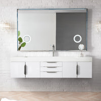 72" Mercer Island Single Bathroom Vanity, Glossy White and Glossy White Composite Stone Top