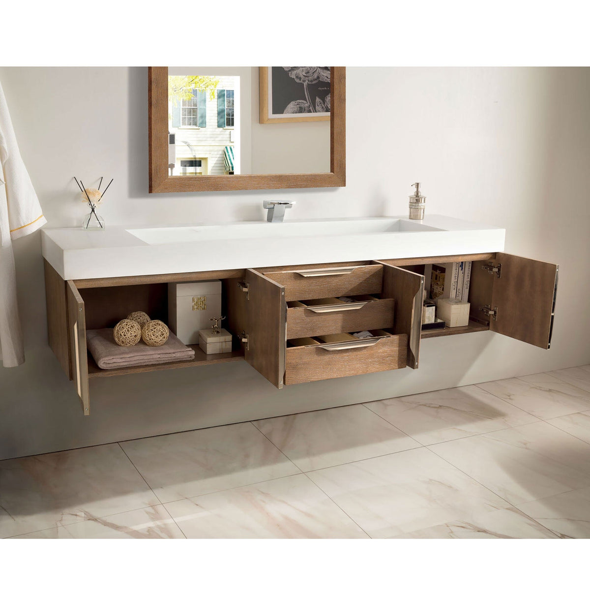 72" Mercer Island Single Bathroom Vanity, Latte Oak - vanitiesdepot.com