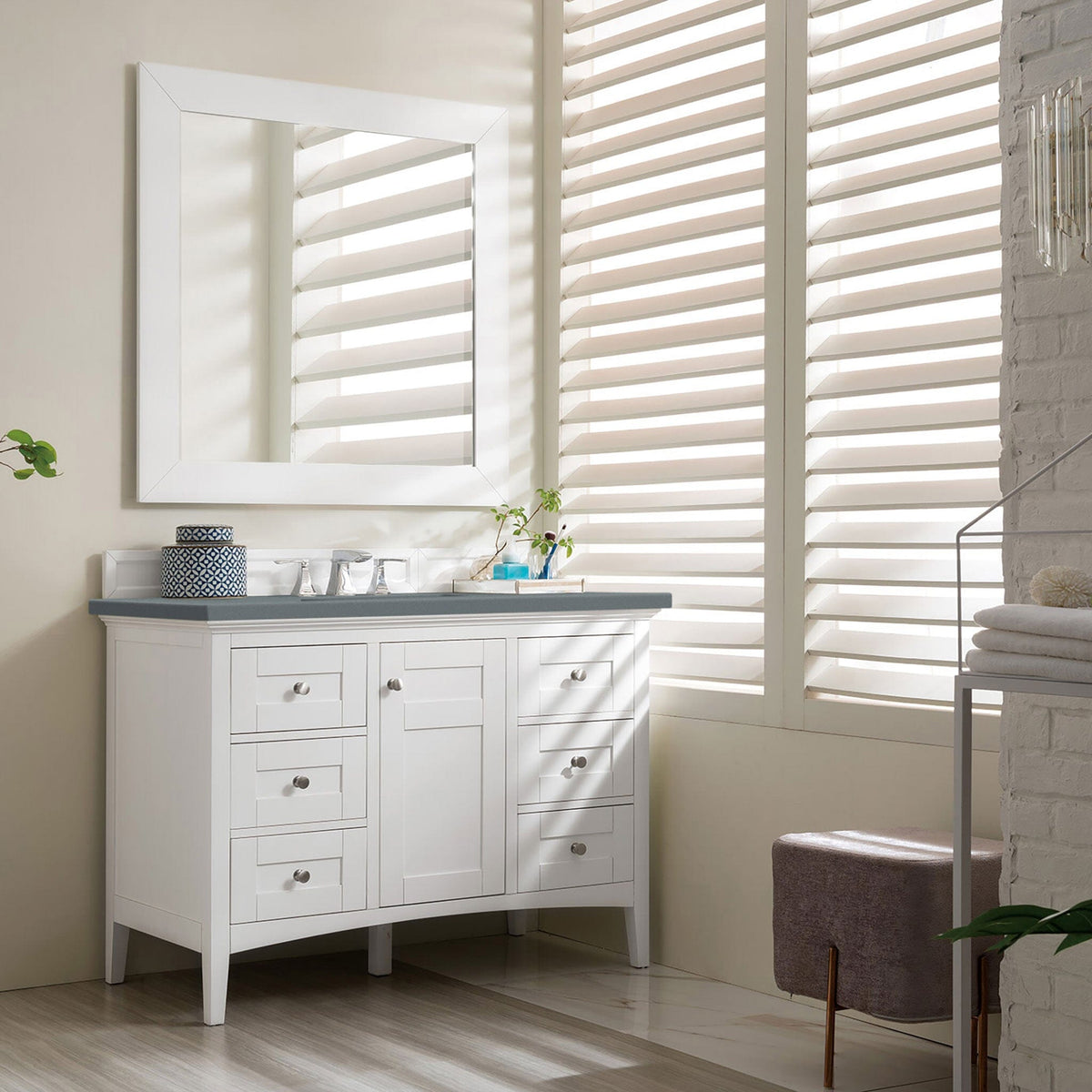 48" Palisades Single Bathroom Vanity, Bright White w/ Cala Blue Top