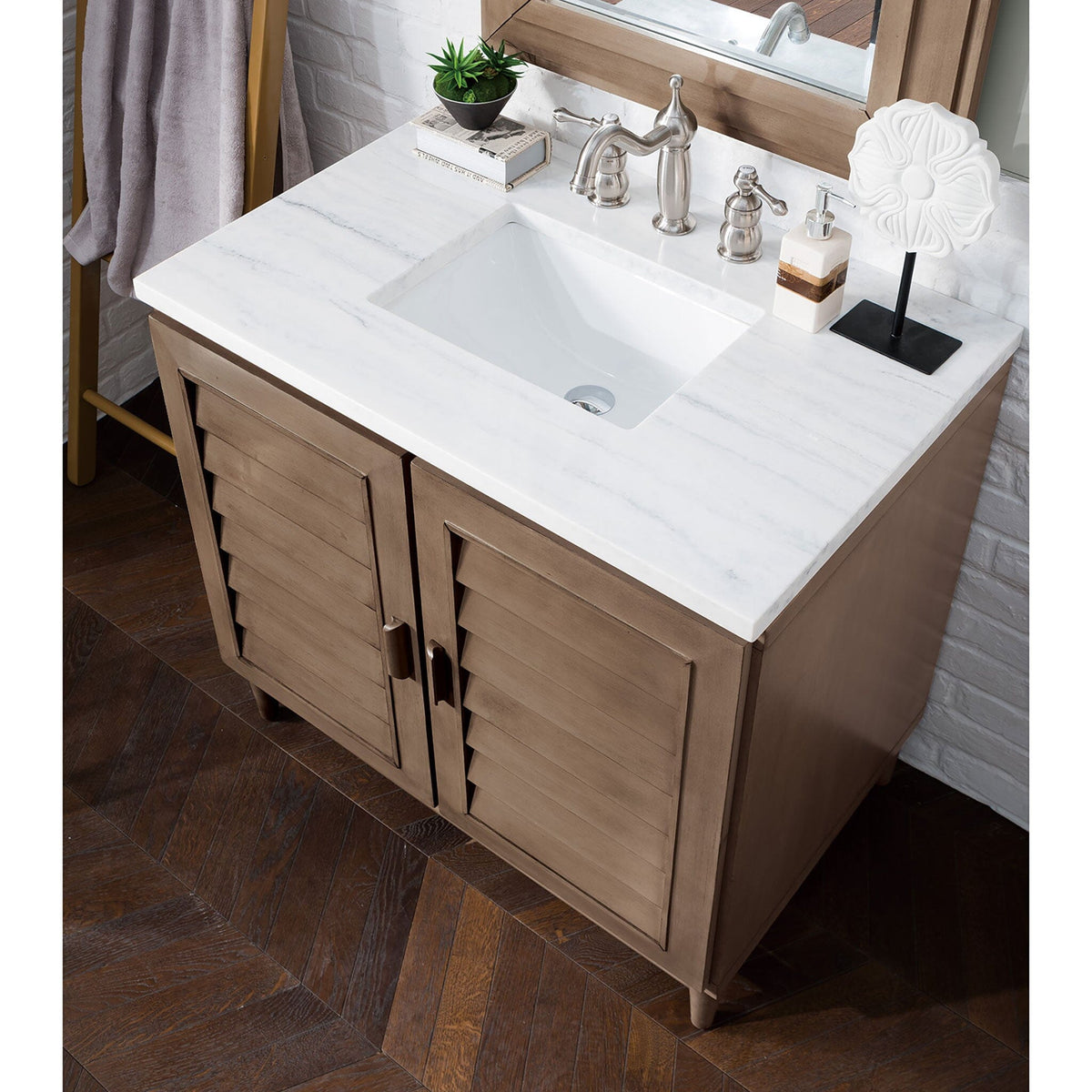 36" Portland Single Bathroom Vanity, Whitewashed Walnut - vanitiesdepot.com