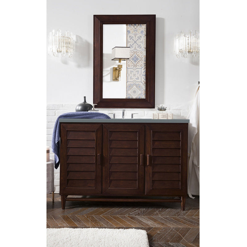 48" Portland Single Bathroom Vanity, Burnished Mahogany w/ Cala Blue Top