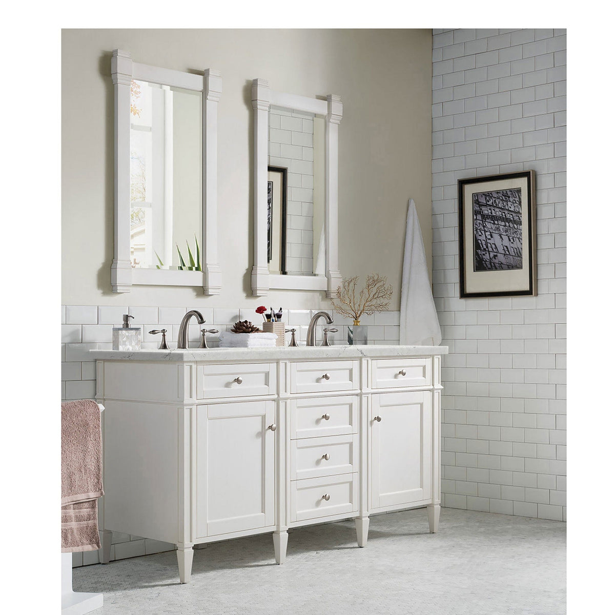 60" Brittany Double Bathroom Vanity, Bright White