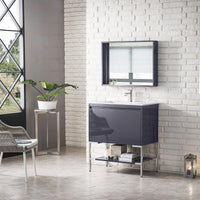 31.5" Milan Single Bathroom Vanity, Modern Gray Glossy w/ Brushed Nickel Base
