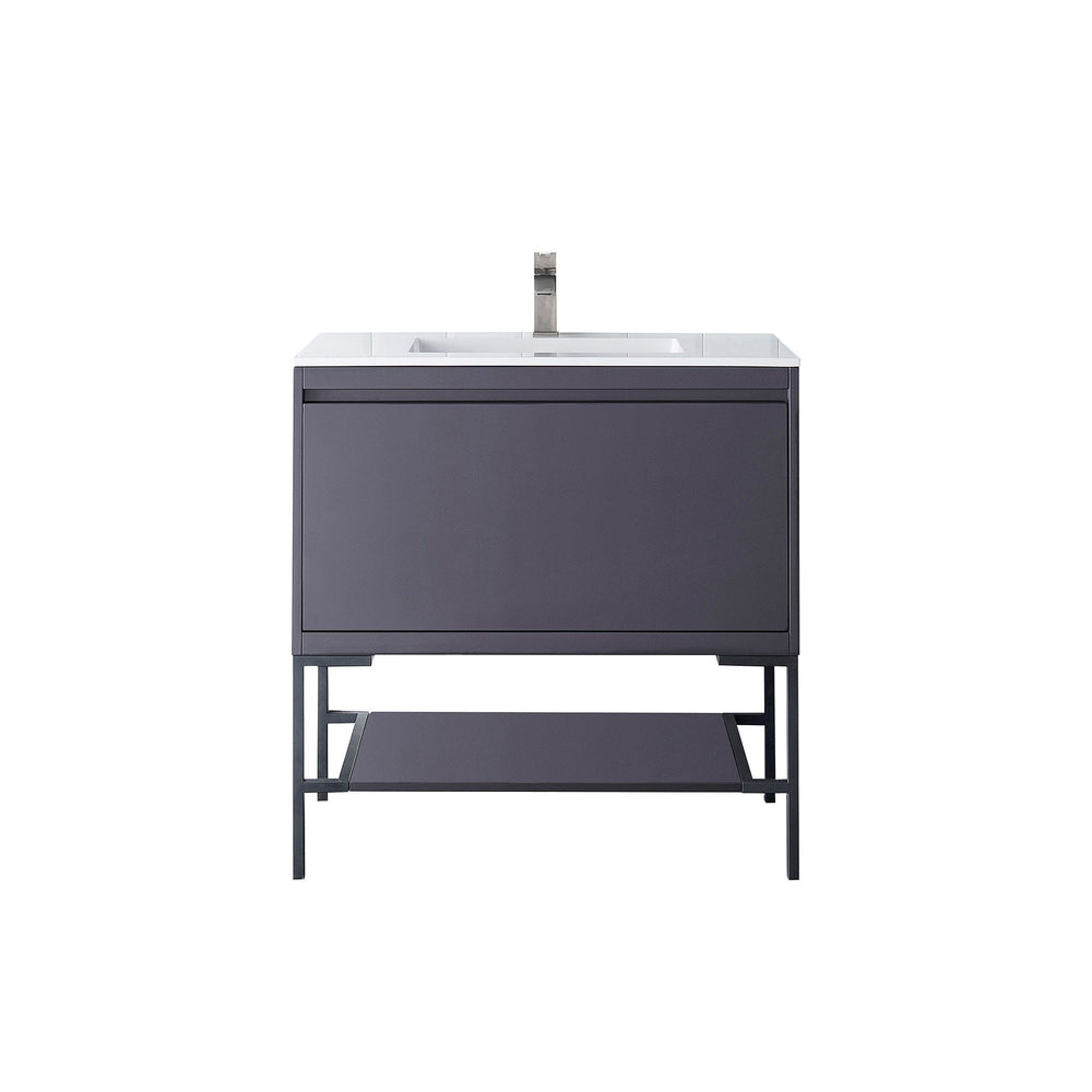 35.4" Milan Single Bathroom Vanity, Modern Gray Glossy w/ Matte Black