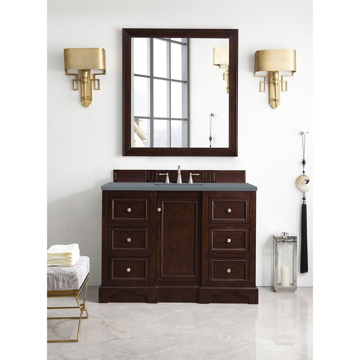 48" De Soto Single Bathroom Vanity, Burnished Mahogany w/ Cala Blue Top