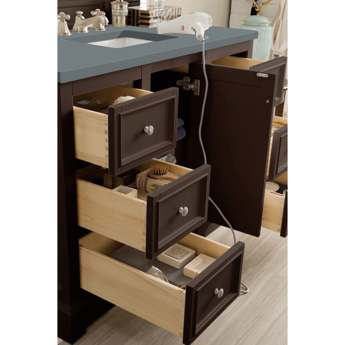 48" De Soto Single Bathroom Vanity, Burnished Mahogany w/ Cala Blue Top