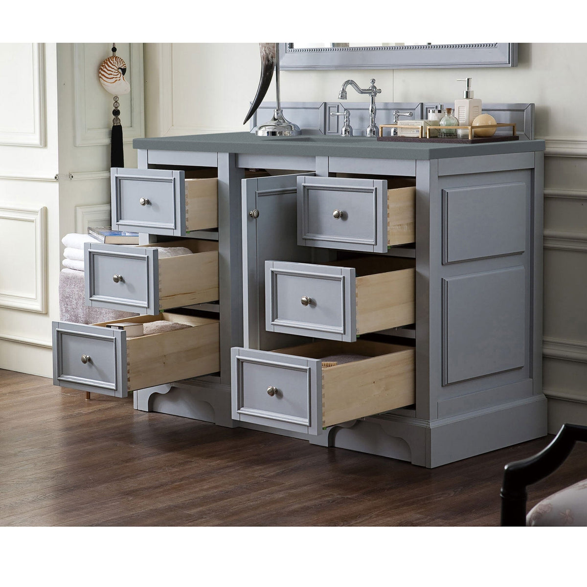 48" De Soto Single Bathroom Vanity, Silver Gray w/ Cala Blue Top