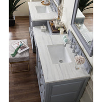 94" De Soto Double Bathroom Vanity with Makeup Counter, Silver Gray - vanitiesdepot.com