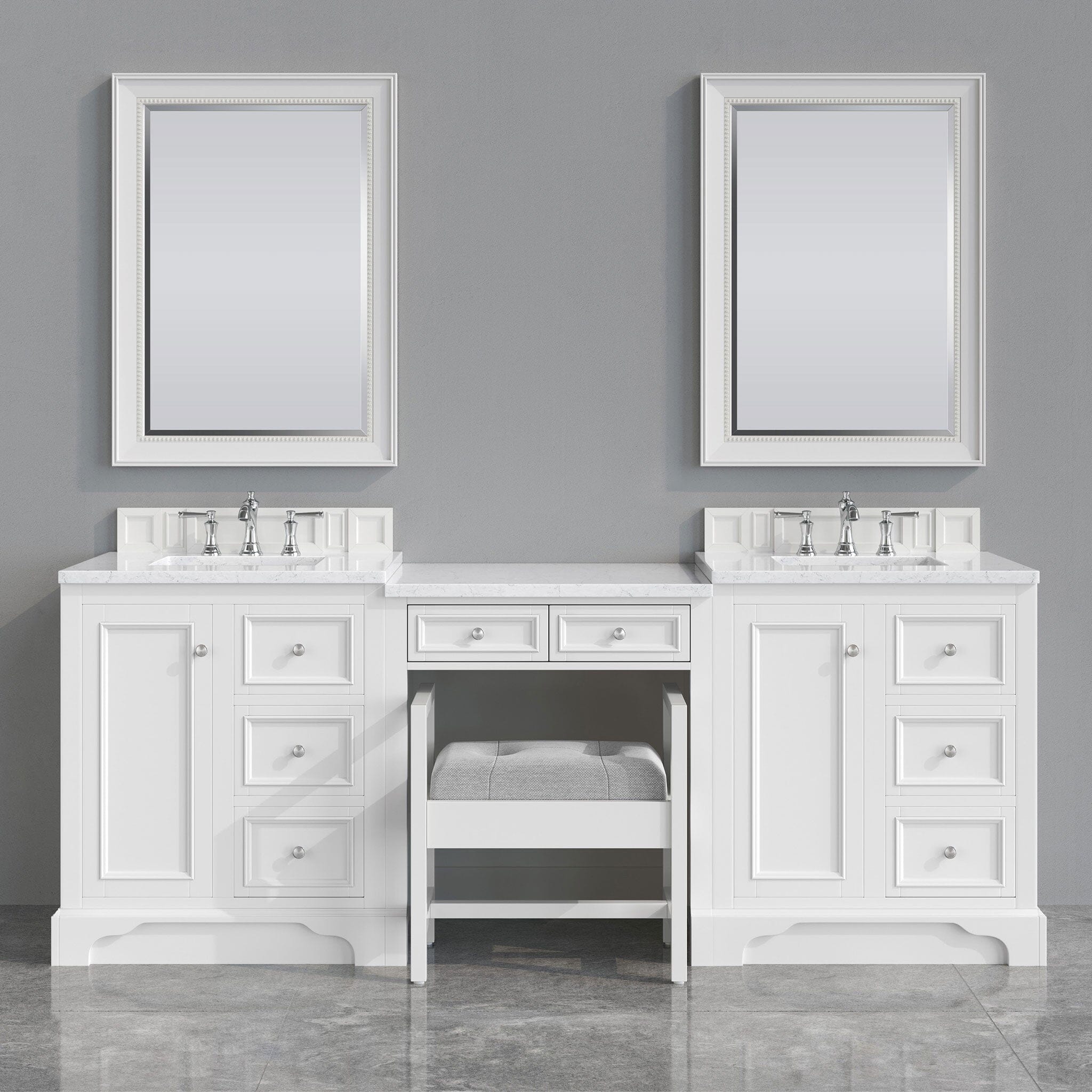 Palmera 90 inch Double Sink Bathroom White Vanity & Side Cabinet Tower