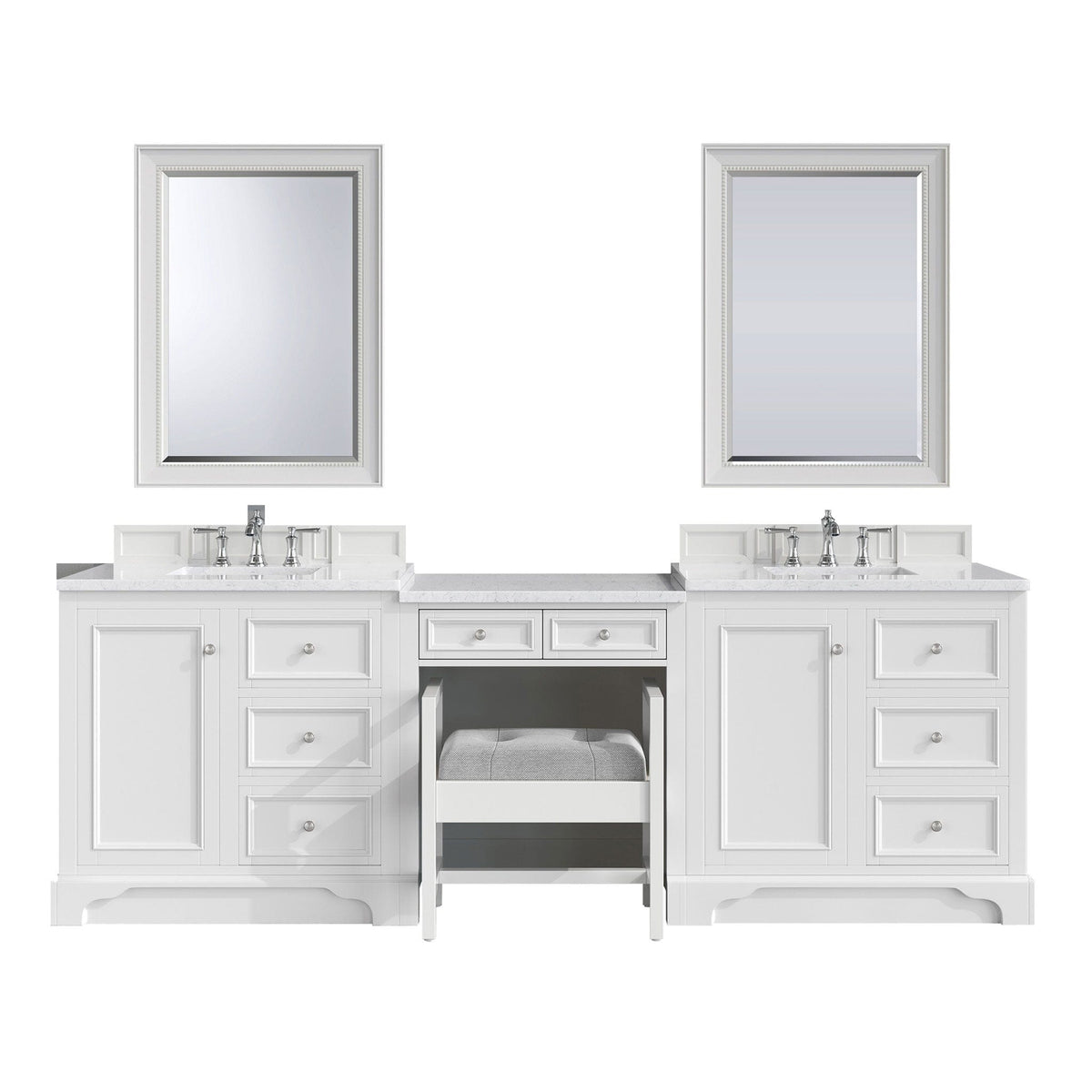 102" De Soto Bright White Double Sink Bathroom Vanity Deluxe Set with 3 cm Eternal Jasmine Pearl Quartz Top
