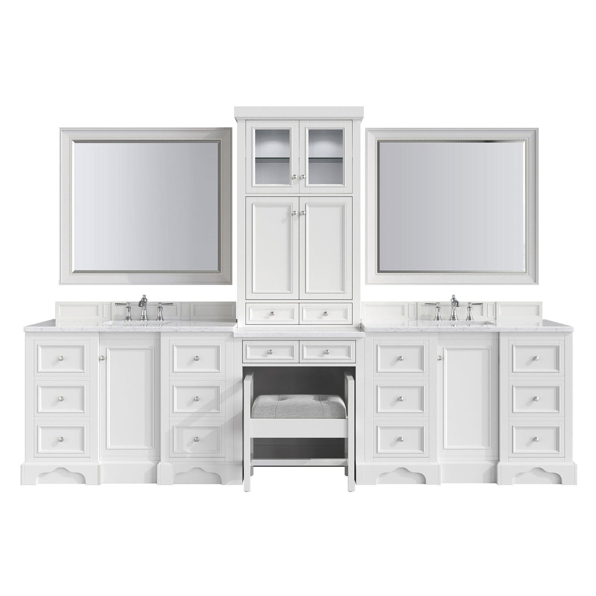 126" De Soto Bright White Double Sink Bathroom Vanity Suite with 3 cm Eternal Jasmine Pearl Quartz Top