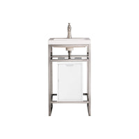 20" Boston Single Sink Console, Brushed Nickel w/ Storage Cabinet, White Glossy Resin Countertop
