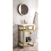 20" Boston Single Sink Console, Radiant Gold w/ Glossy White Storage Cabinet, White Glossy Resin Countertop
