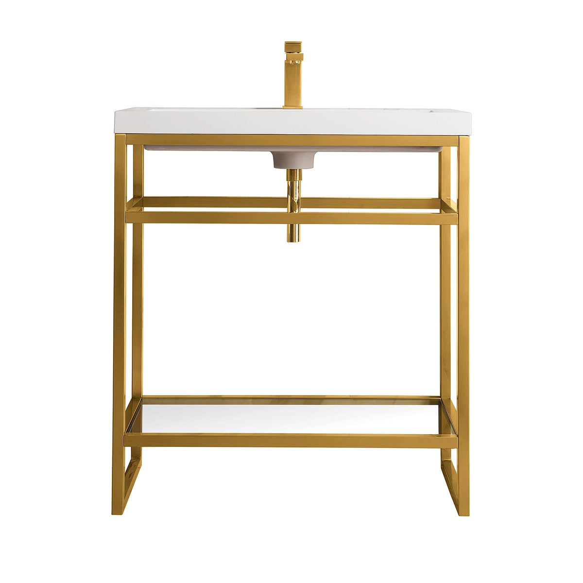 31.5" Boston Single Sink Console, Radiant Gold w/ White Glossy Resin Countertop