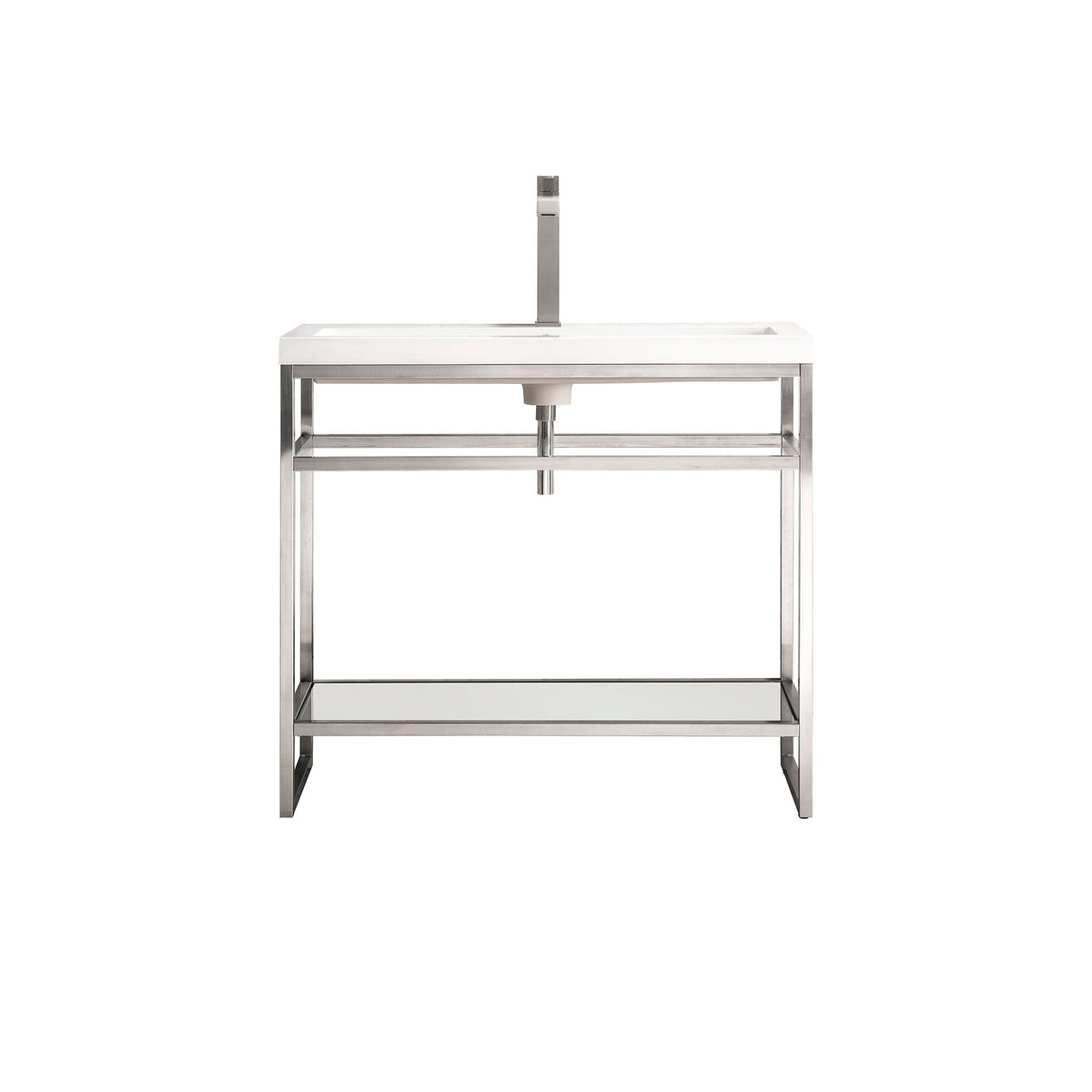 39.5" Boston Single Sink Console, Brushed Nickel w/ White Glossy Resin Countertop