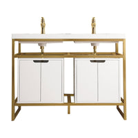 47" Boston Double Sink Console, Radiant Gold w/ Glossy White Storage