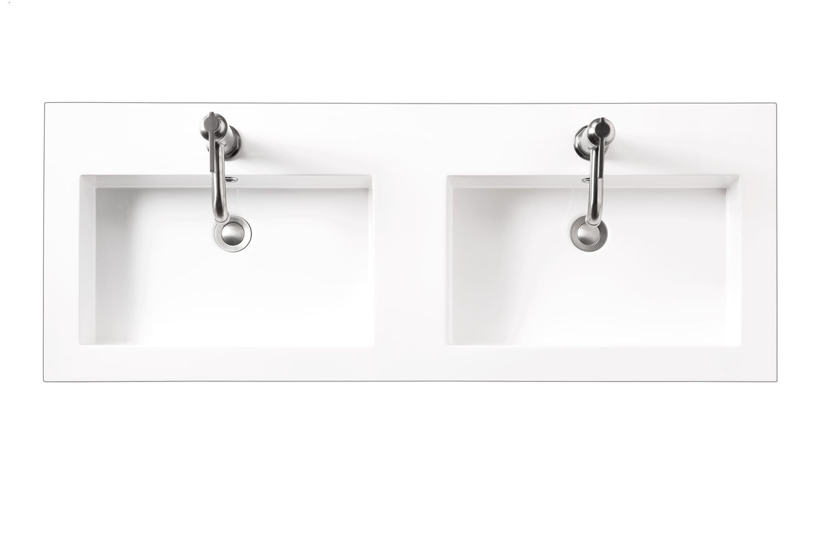 Composite Countertop 47" W x 18" D Sink (Double Basins), White Glossy