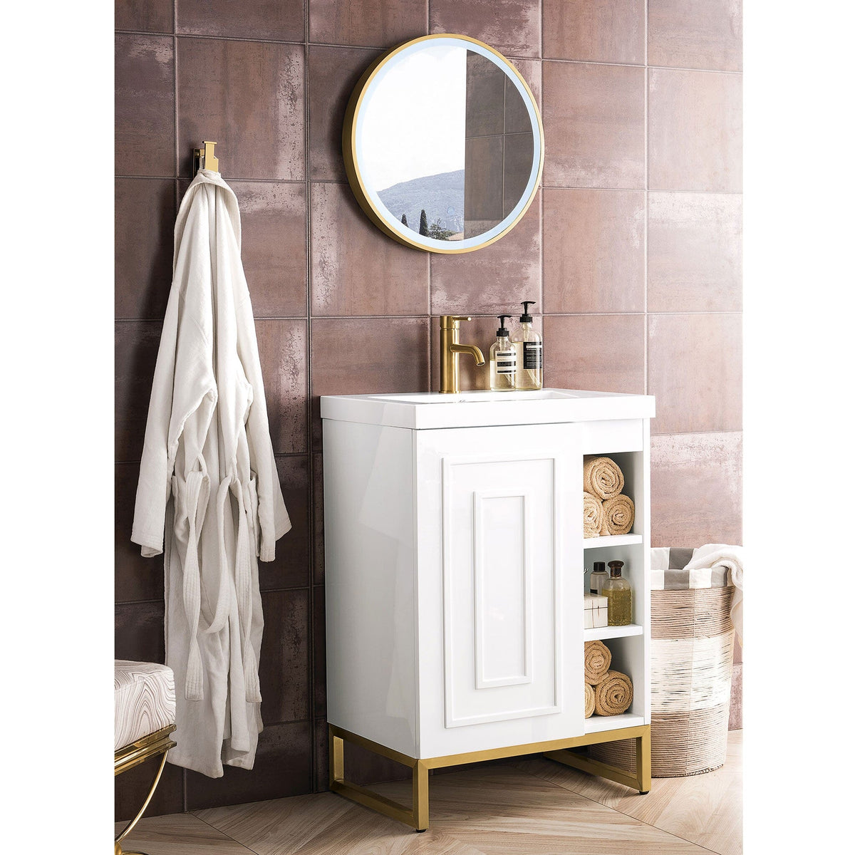 24" Alicante' Single Bathroom Vanity, Glossy White, Radiant Gold Base