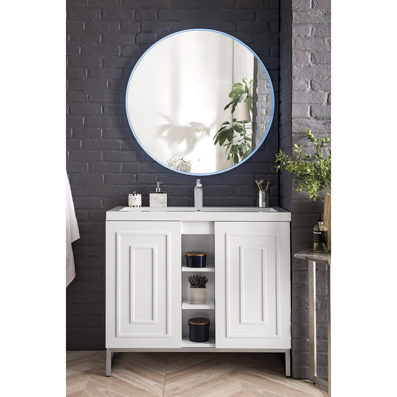 39.5" Alicante' Single Vanity Cabinet, Glossy White w/ Brushed Nickel