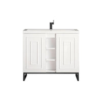 39.5" Alicante' Single Vanity Cabinet, Glossy White w/ Matte Black