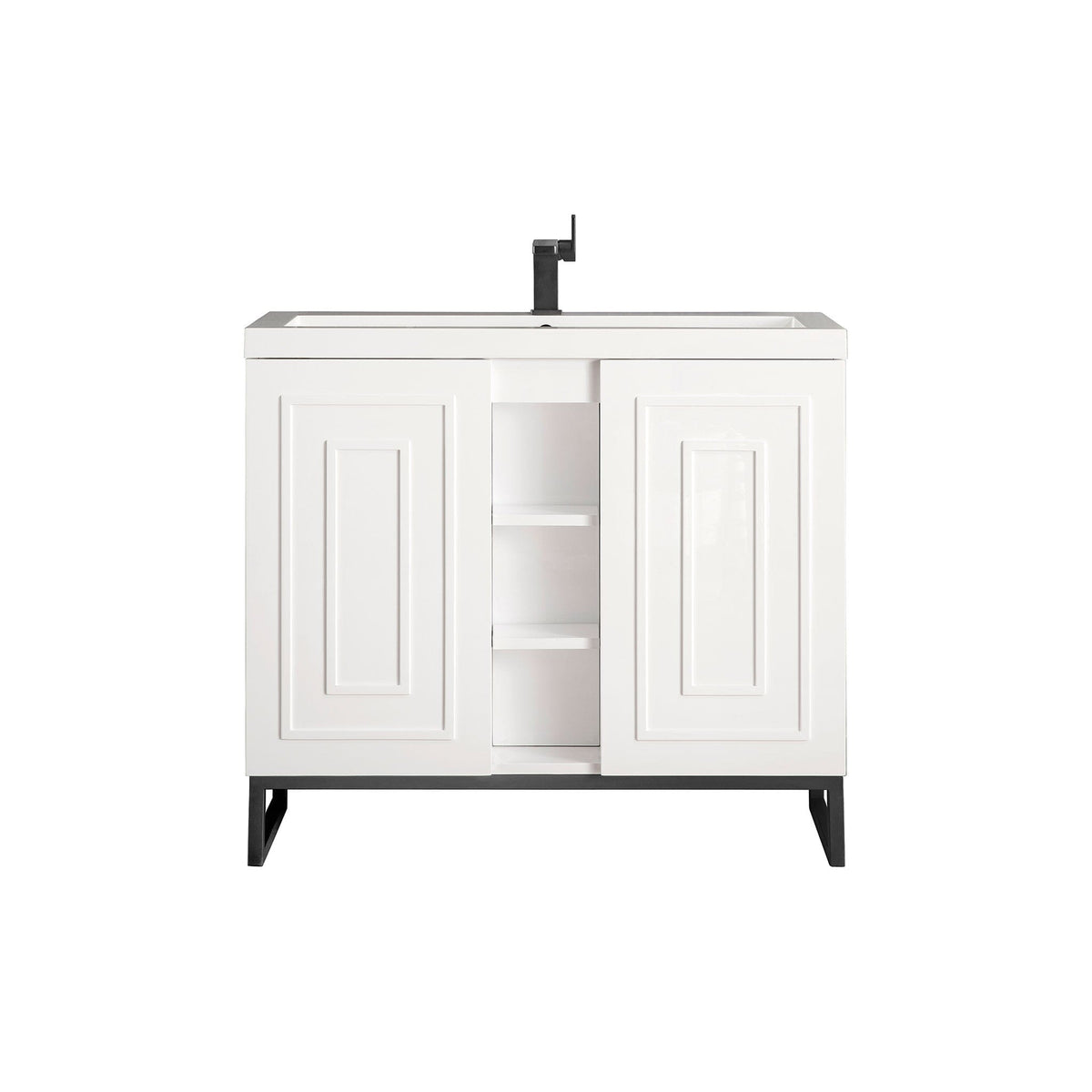 39.5" Alicante' Single Vanity Cabinet, Glossy White w/ Matte Black