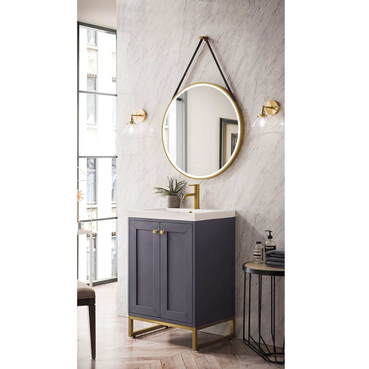 24" Chianti Single Bathroom Vanity, Mineral Gray, Radiant Gold