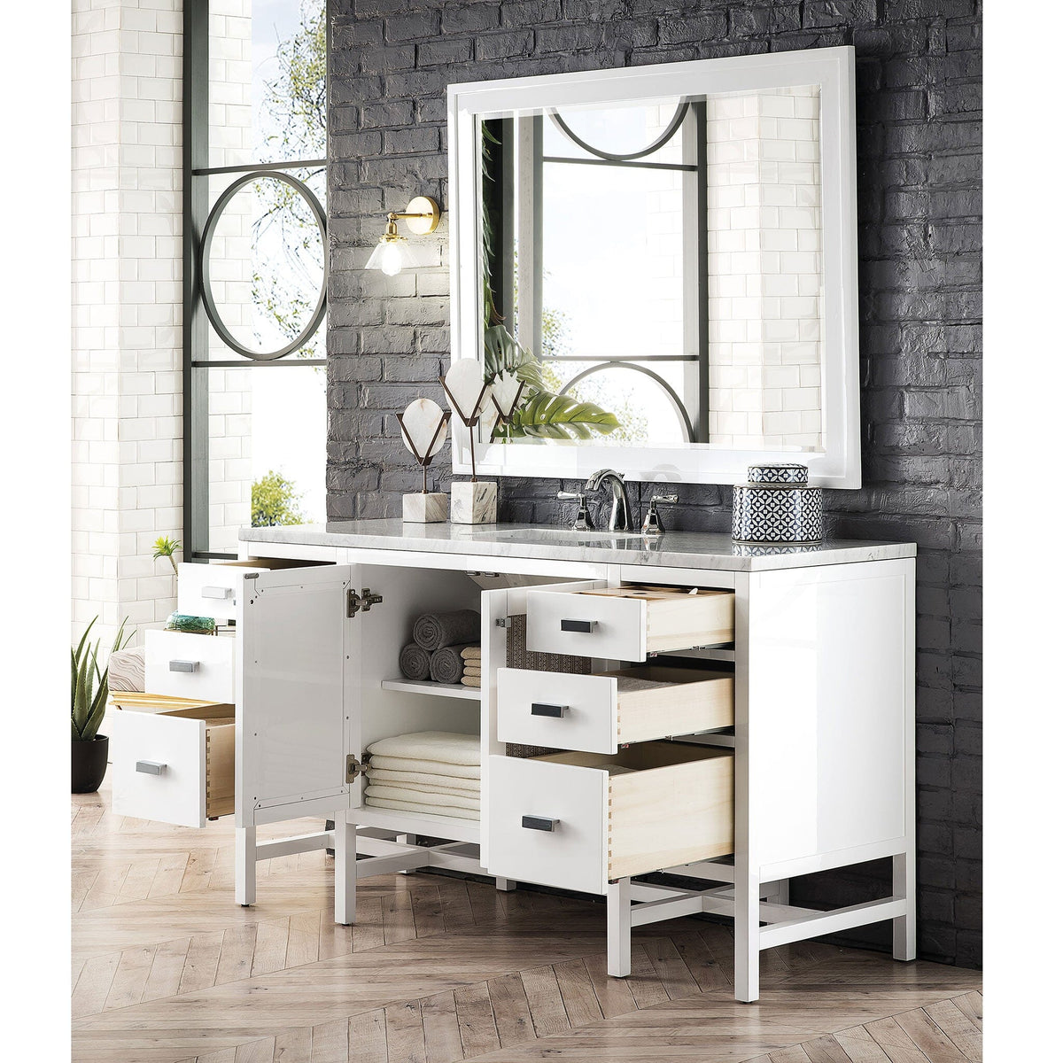 60" Addison Single Vanity Cabinet, Glossy White