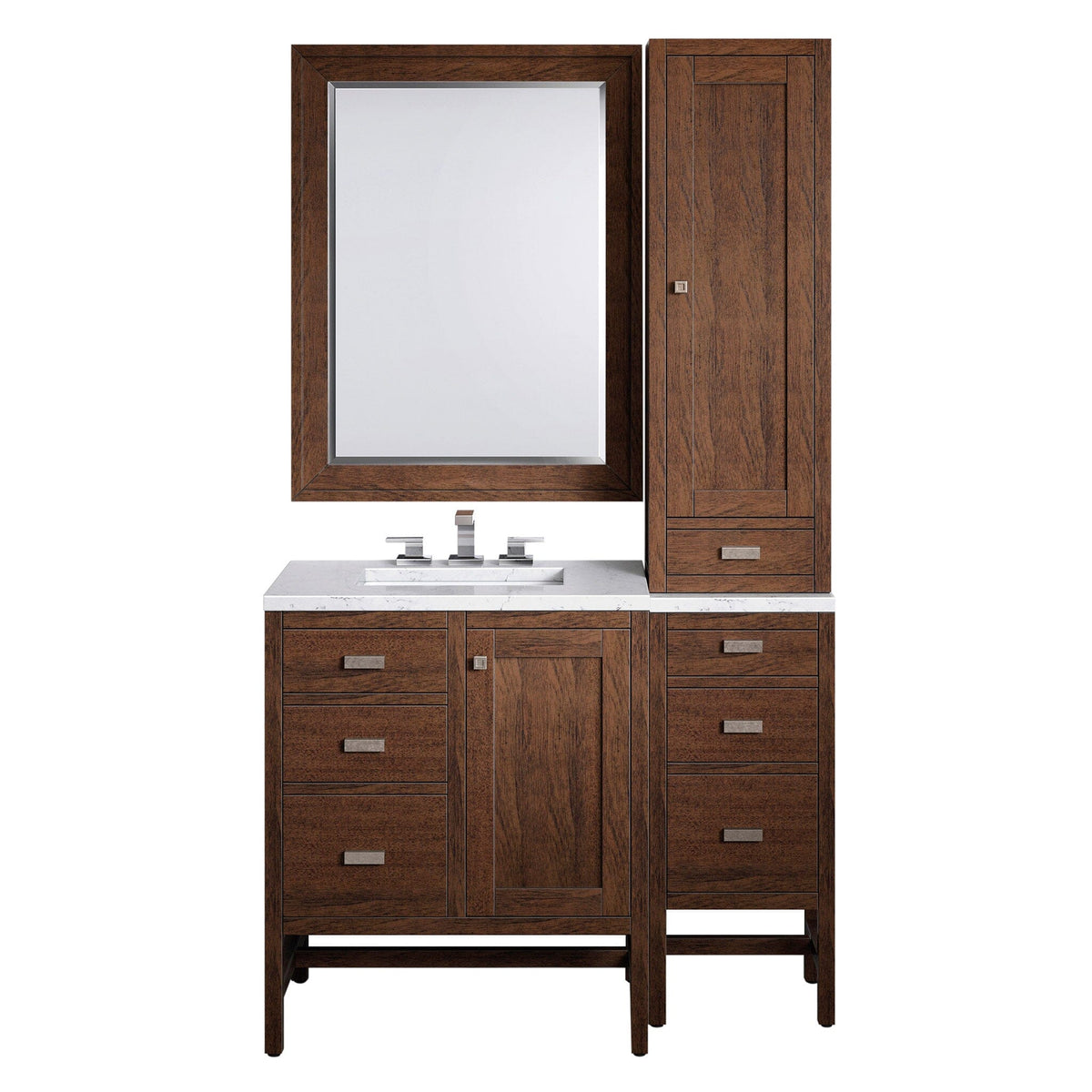45" Addison Mid-Century Acacia Single Sink Bathroom Vanity Set with 3cm Eternal Jasmine Pearl Quartz Top