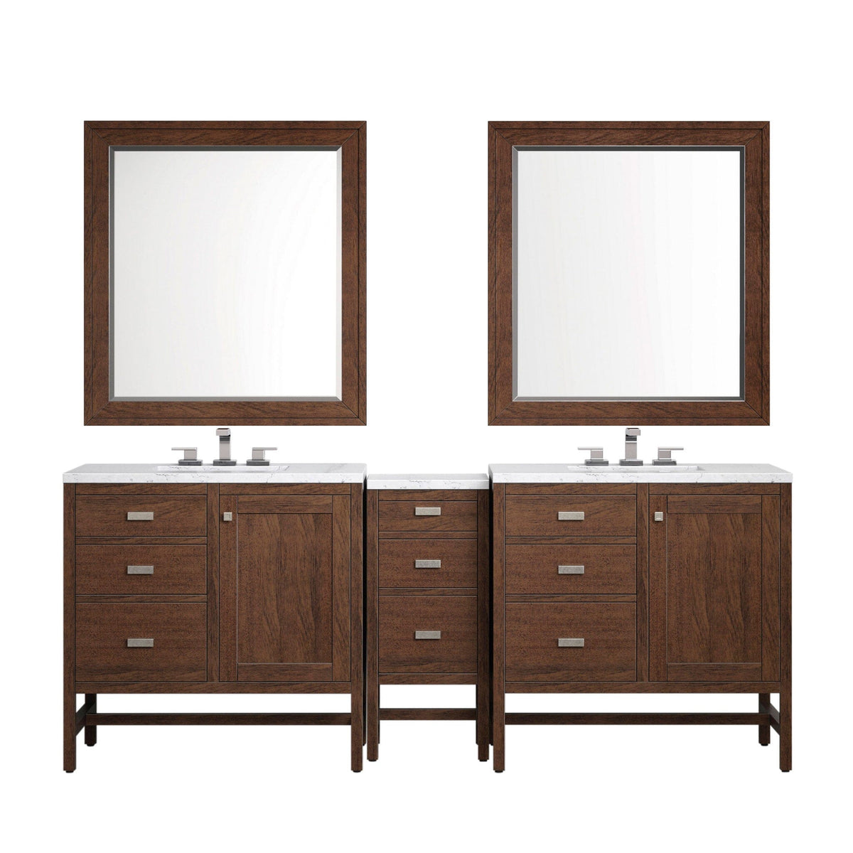 87" Addison Mid-Century Acacia Double Sink Bathroom Vanity Set with 3 cm Eternal Jasmine Pearl Quartz Top