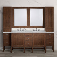 90" Addison Mid-Century Acacia Double Sink Bathroom Vanity Suite with 3 cm Eternal Jasmine Pearl Quartz Top