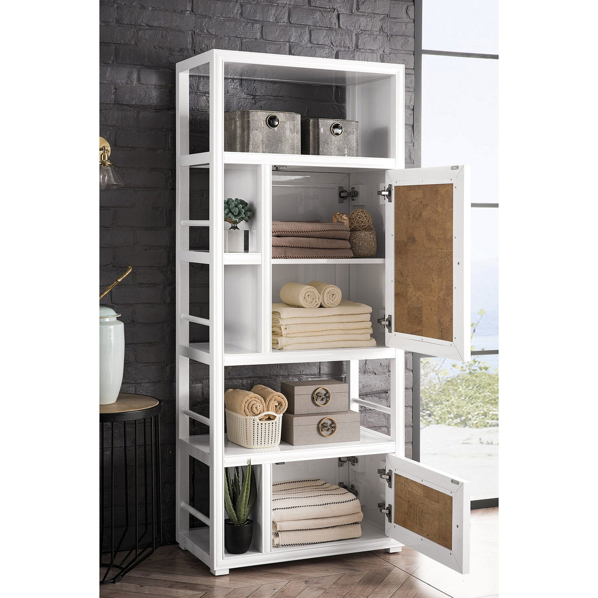 30" Athens Bookcase Linen Cabinet, Glossy White