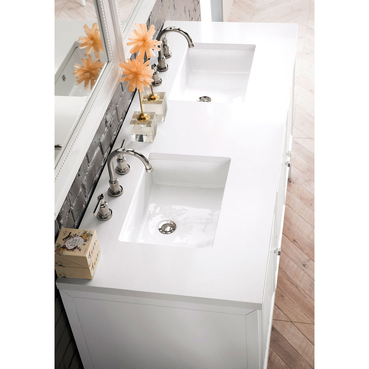 60" Athens Double Wall Mounted Bathroom Vanity, Glossy White