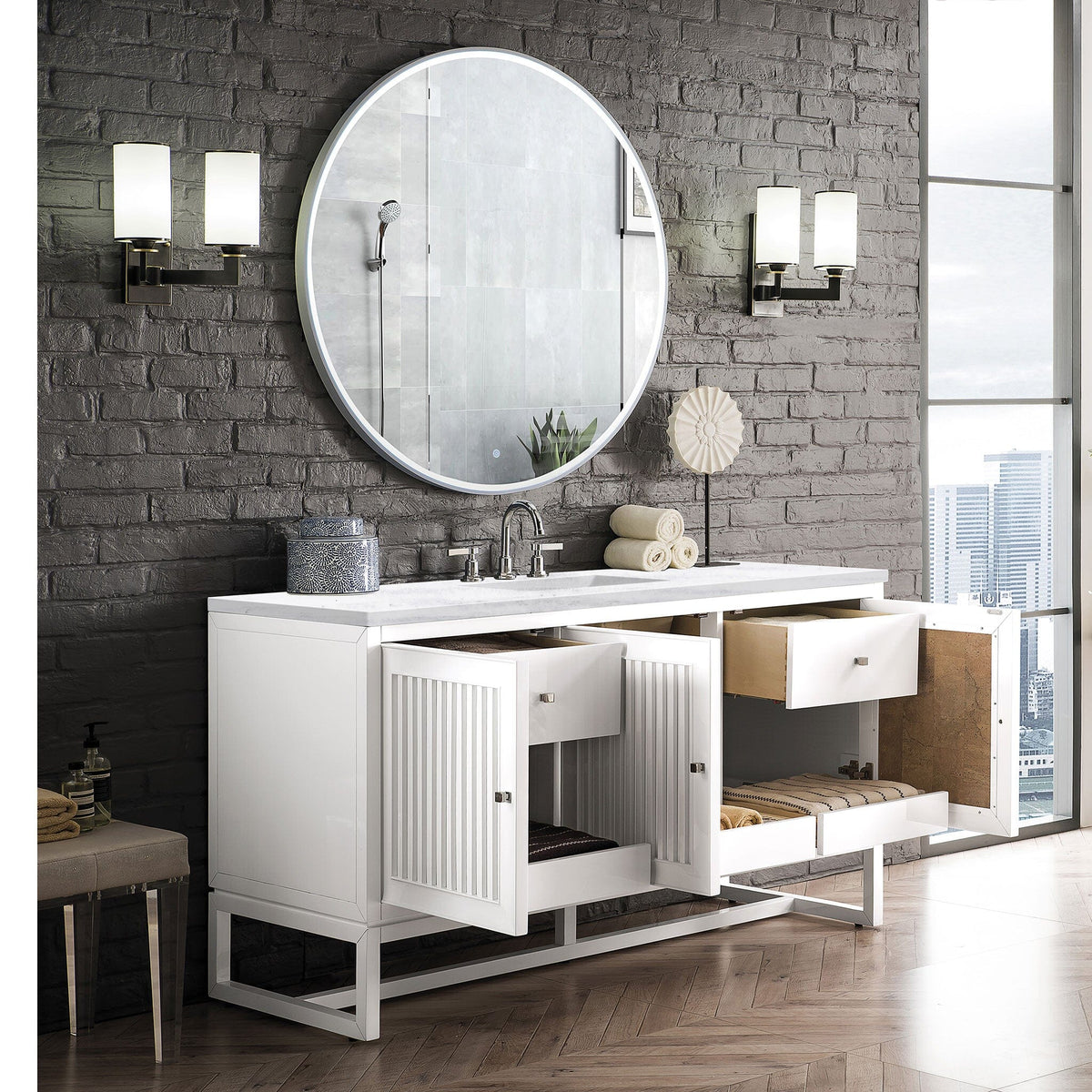 60" Athens Single Bathroom Vanity, Glossy White