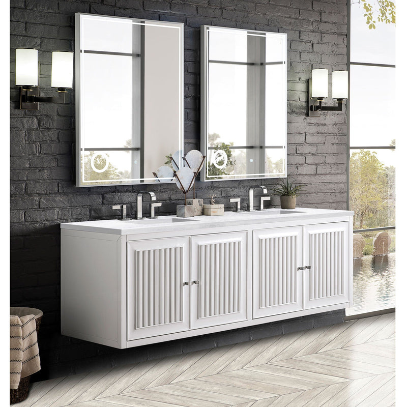72" Athens Double Wall Mounted Bathroom Vanity, Glossy White