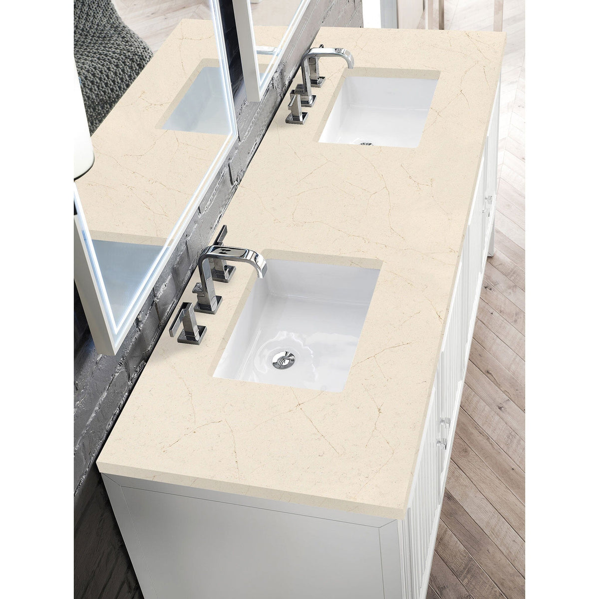 72" Athens Double Wall Mounted Bathroom Vanity, Glossy White