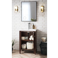 24" Britannia Single Vanity Cabinet, Mid Century Acacia w/ White Glossy Resin Countertop