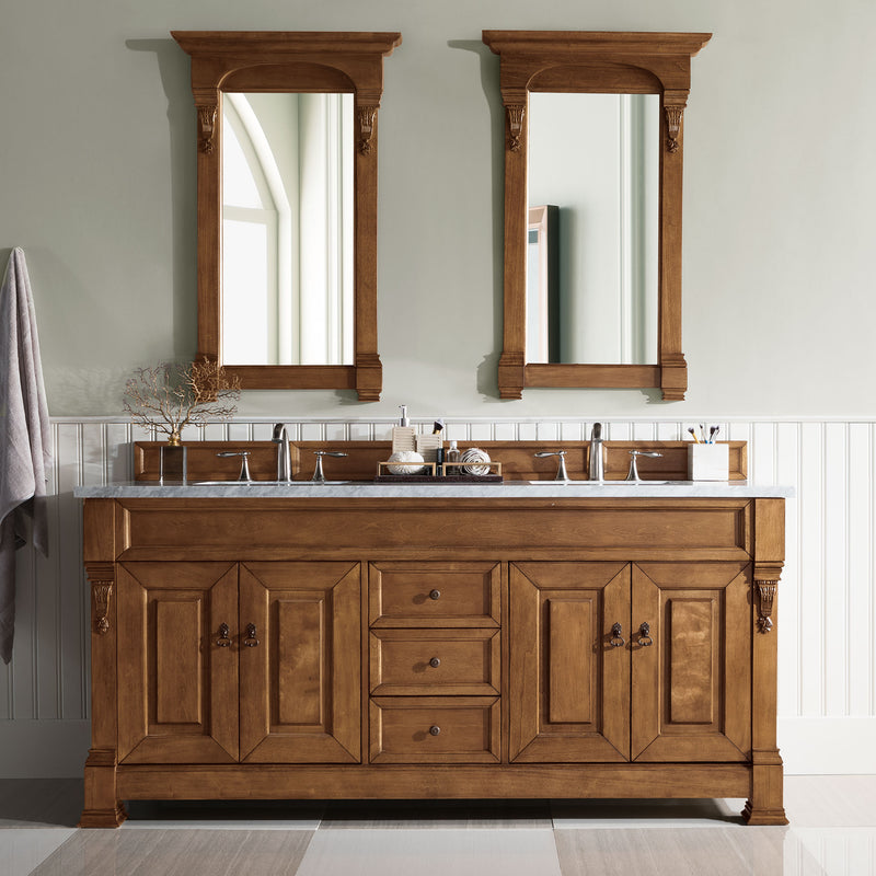 72" Brookfield Double Bathroom Vanity, Country Oak - vanitiesdepot.com
