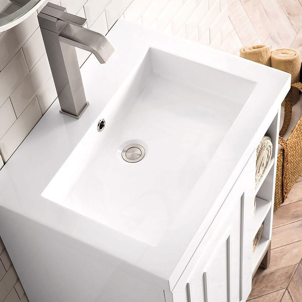 24" Alicante' Single Bathroom Vanity, Glossy White, Brushed Nickel Base