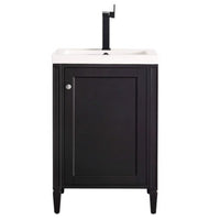 24" Britannia Single Vanity Cabinet, Black Onyx w/ White Glossy Resin Countertop