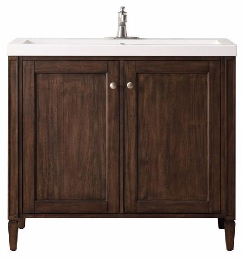 39.5" Britannia Single Vanity Cabinet, Mid Century Acacia w/ White Glossy Resin Countertop