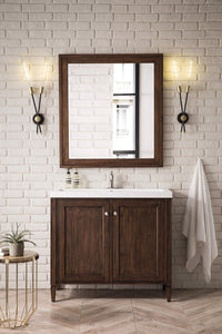 39.5" Britannia Single Vanity Cabinet, Mid Century Acacia w/ White Glossy Resin Countertop