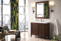 39.5" Britannia Single Vanity Cabinet, Mid Century Acacia w/ White Glossy Resin Countertop