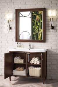 39.5" Britannia Single Vanity Cabinet, Mid Century Acacia w/ White Glossy Resin Countertop